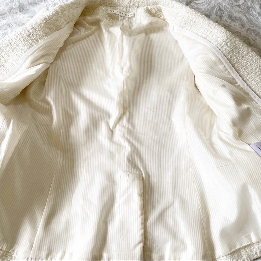 VERONICA BEARD Cutaway Dickey Tweed Jacket 10 Ivory NEW NWOT - Picture 9 of 11